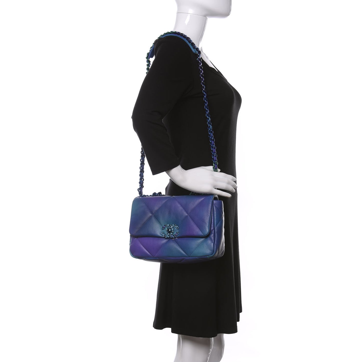 Tie Dye Calfskin Quilted Medium Chanel 19 Flap Blue Purple