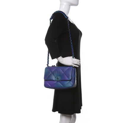 Chanel Tie Dye Calfskin Quilted Medium Chanel 19 Flap Blue Purple 2 of 10