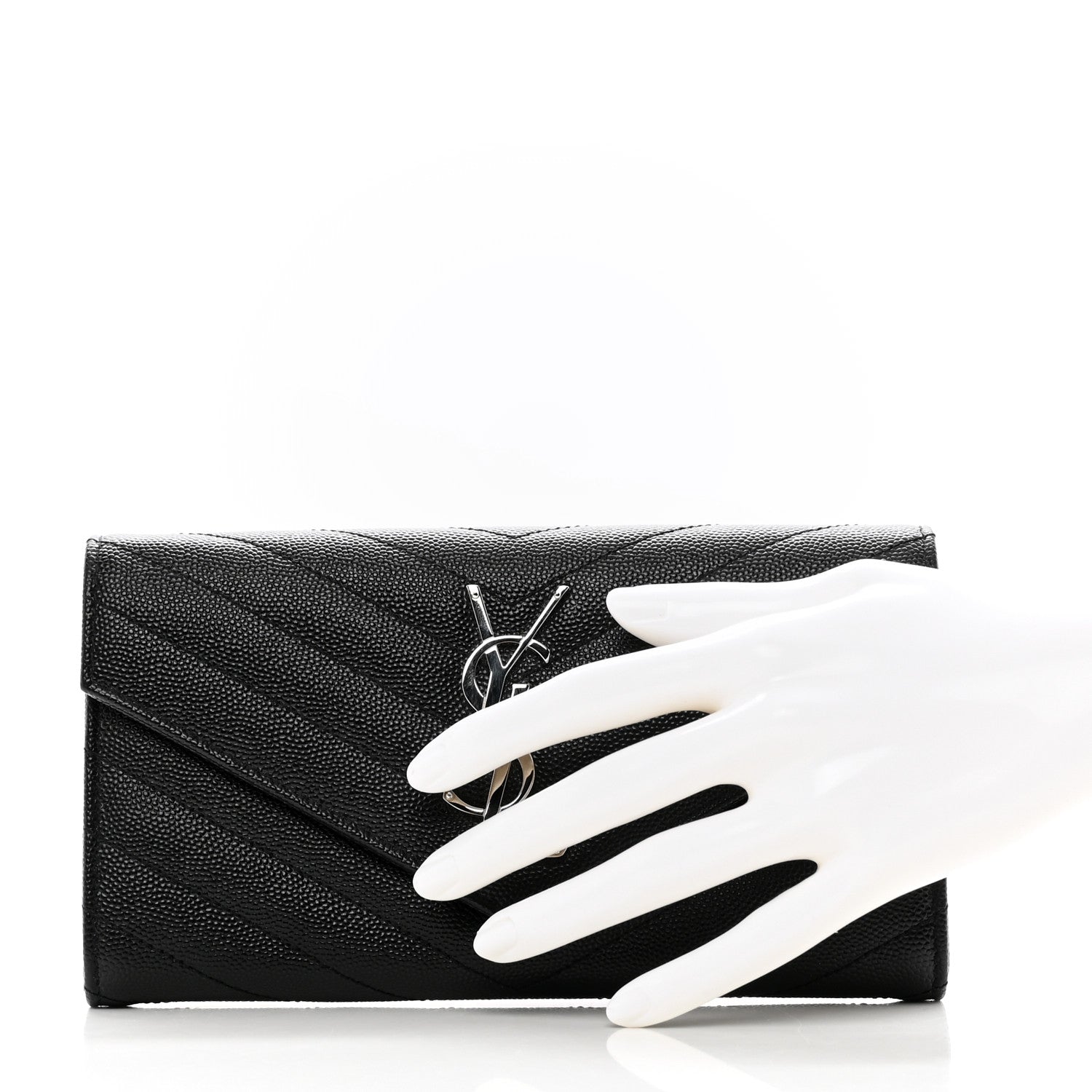 Saint Laurent Grain De Poudre Matelasse Chevron Monogram Flap Wallet Black 2 of 8