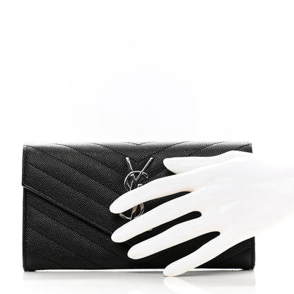 Saint Laurent Grain De Poudre Matelasse Chevron Monogram Flap Wallet Black 2 of 8
