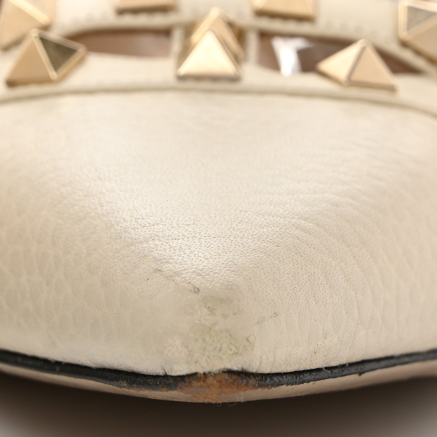 Valentino Garavani Pebbled Calfskin Rockstud Cage Ballerina Flats 40.5 Light Ivory 9 of 10