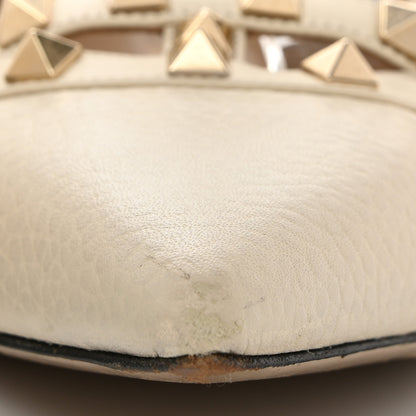 Valentino Garavani Pebbled Calfskin Rockstud Cage Ballerina Flats 40.5 Light Ivory 9 of 10