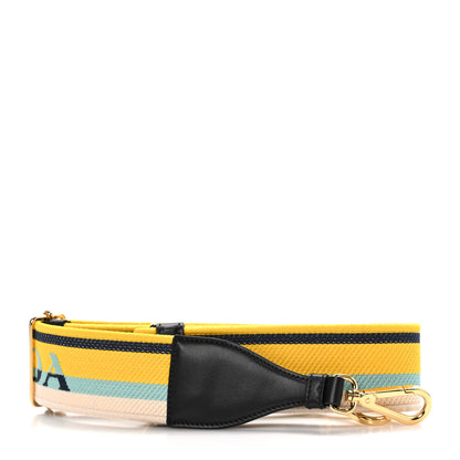 Prada Canvas Calfskin Logo Shoulder Strap Yellow Blue 1 of 4