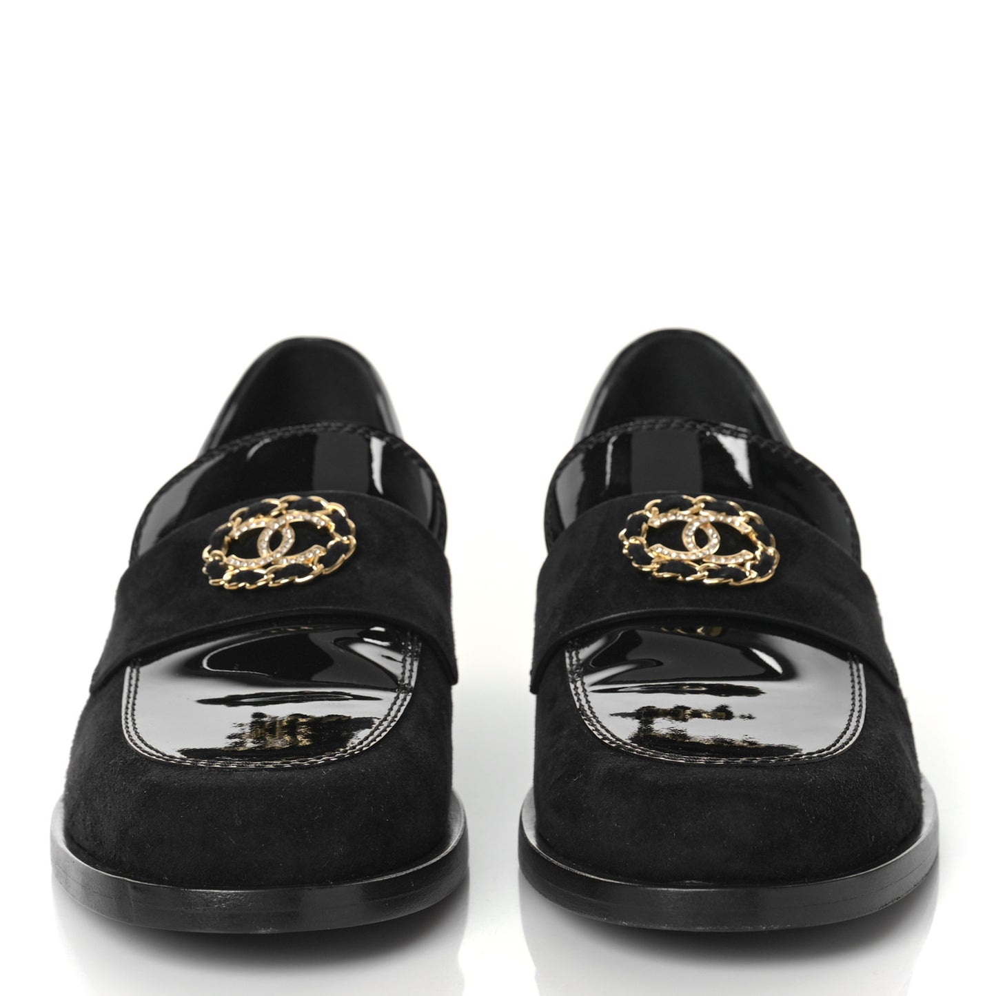 Patent Calfskin Suede Kidskin CC Loafers 40.5 Black