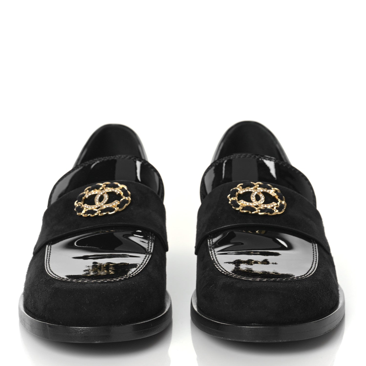 Chanel Patent Calfskin Suede Kidskin CC Loafers 40.5 Black 2 of 9