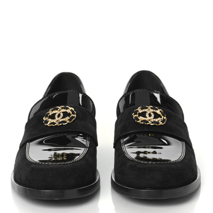 Chanel Patent Calfskin Suede Kidskin CC Loafers 40.5 Black 2 of 9