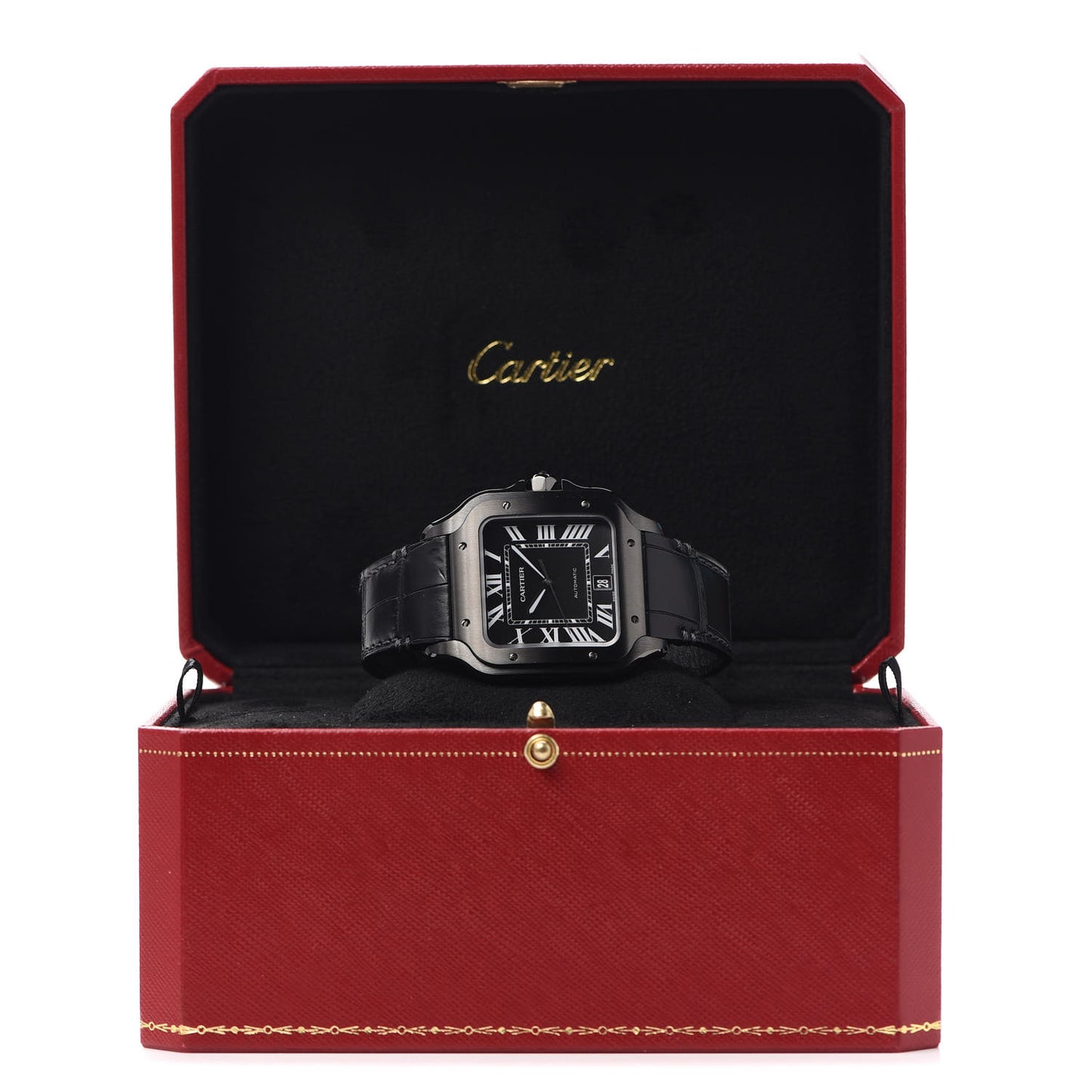 ADLC Stainless Steel Alligator 39.8mm Santos De Cartier Automatic Watch Black