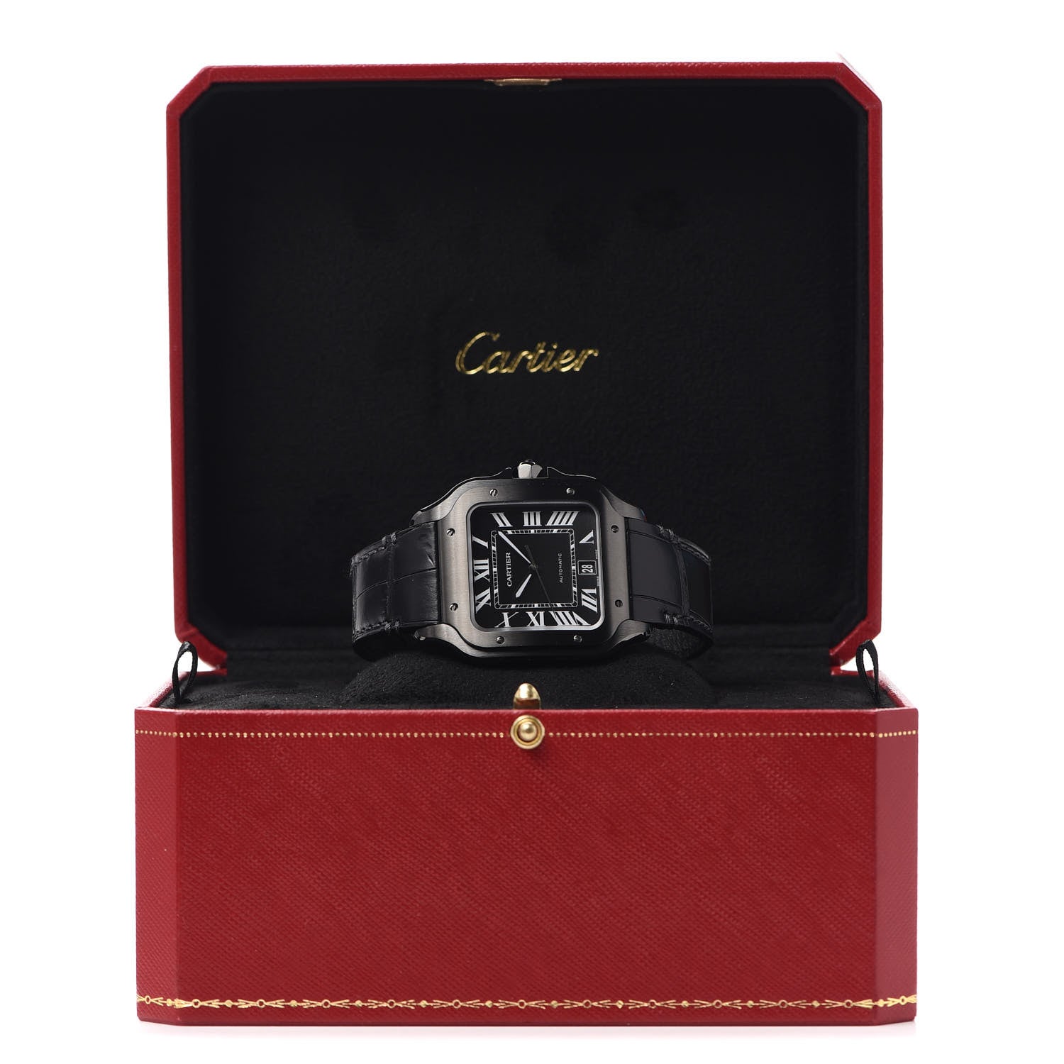 Cartier ADLC Stainless Steel Alligator 39.8mm Santos De Cartier Automatic Watch Black 6 of 6