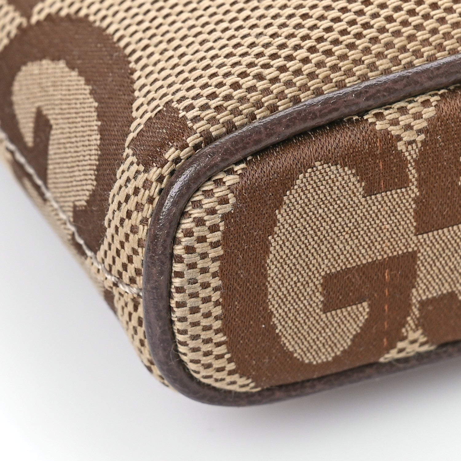 Gucci Monogram Jumbo GG Textured Dollar Calfskin Web Wristlet Messenger Bag Camel Ebony New Acero 7 of 8