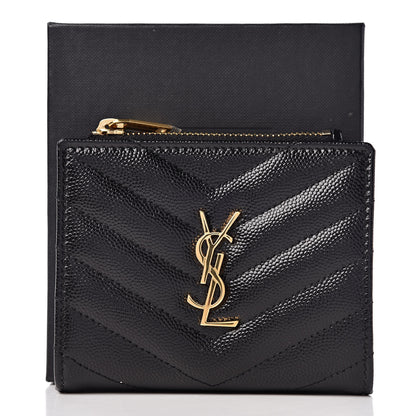 Saint Laurent Grain De Poudre Matelasse Chevron Monogram Zipped Card Case Black 8 of 8
