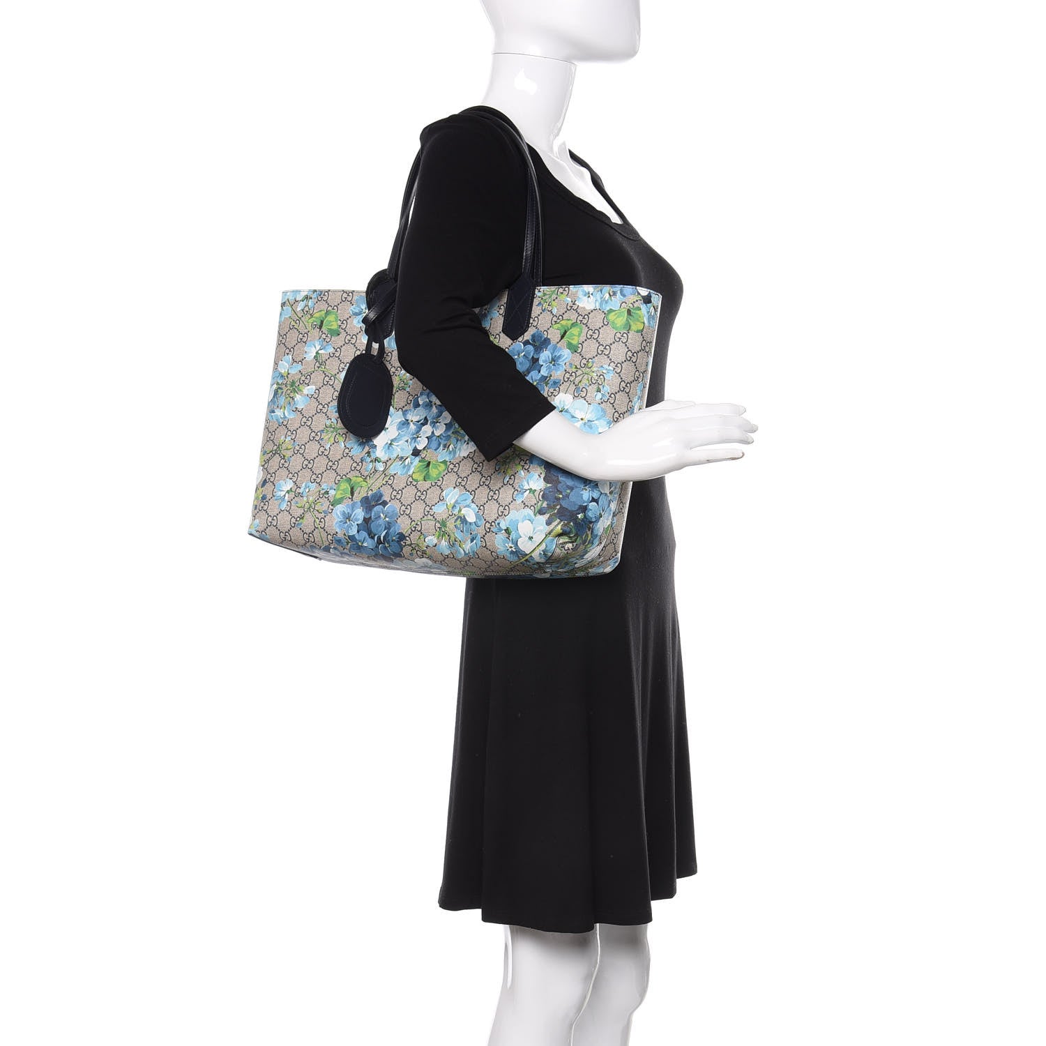 Gucci GG Supreme Monogram Blooms Medium Reversible Tote Beige Blue Navy 2 of 16