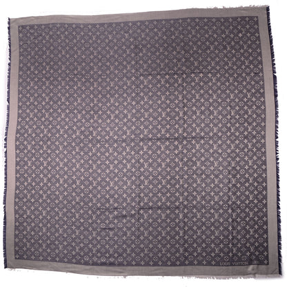 Louis Vuitton Silk Wool Monogram Denim Shawl Blue 5 of 5