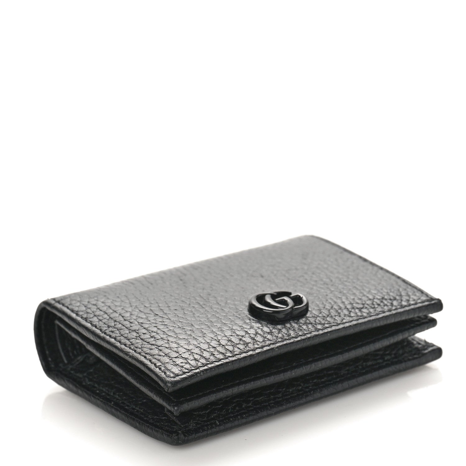 Gucci Dollar Calfskin Enamel Monochrome GG Marmont Card Case Black 4 of 8