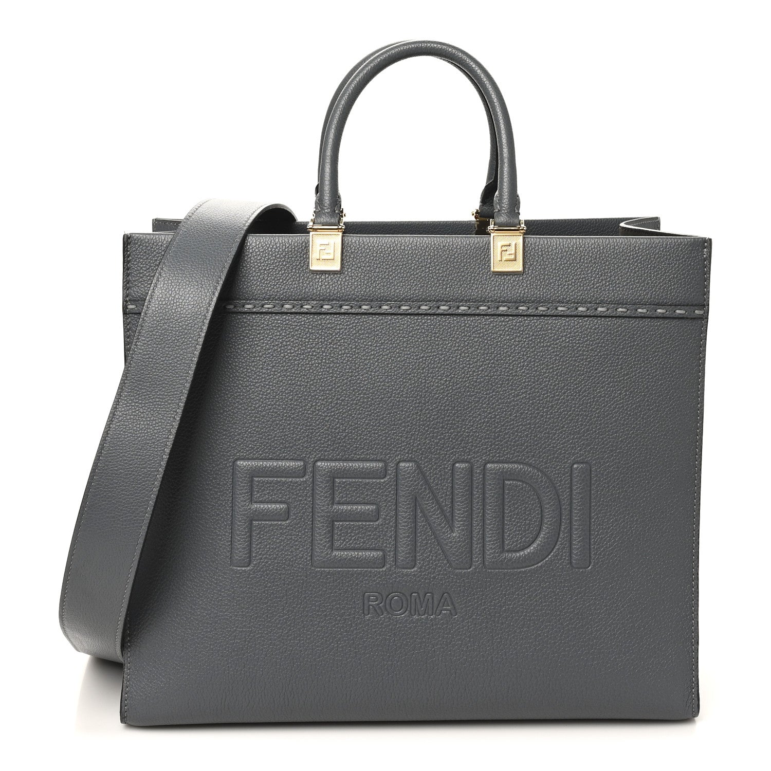 Fendi Vitello Cher Logo Debossed Medium Fendi Sunshine Shopper Tote Real Tempesta 1 of 9