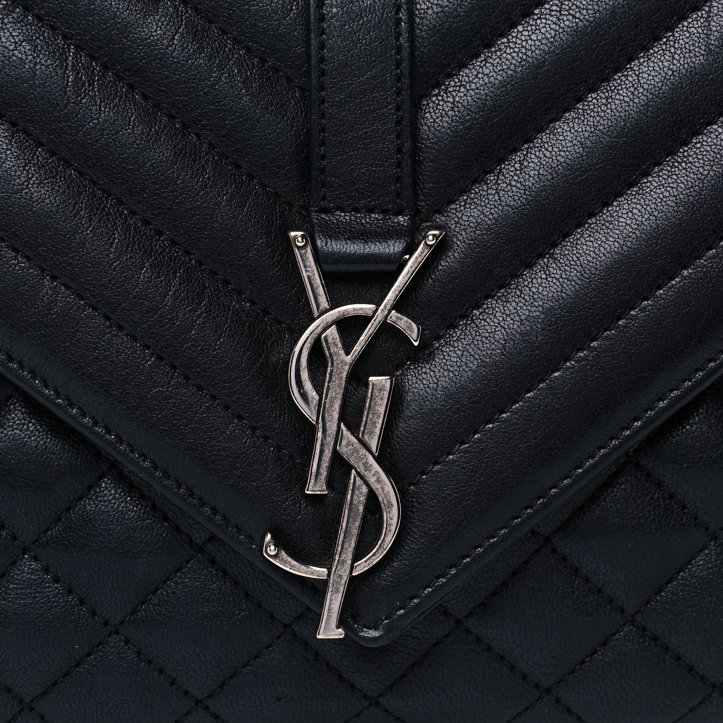 Sheepskin Tri-Quilt Monogram Medium College Bag Black