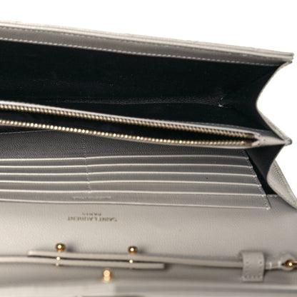 Saint Laurent Grain De Poudre Matelasse Chevron Monogram Chain Wallet Crema Soft 4 of 12