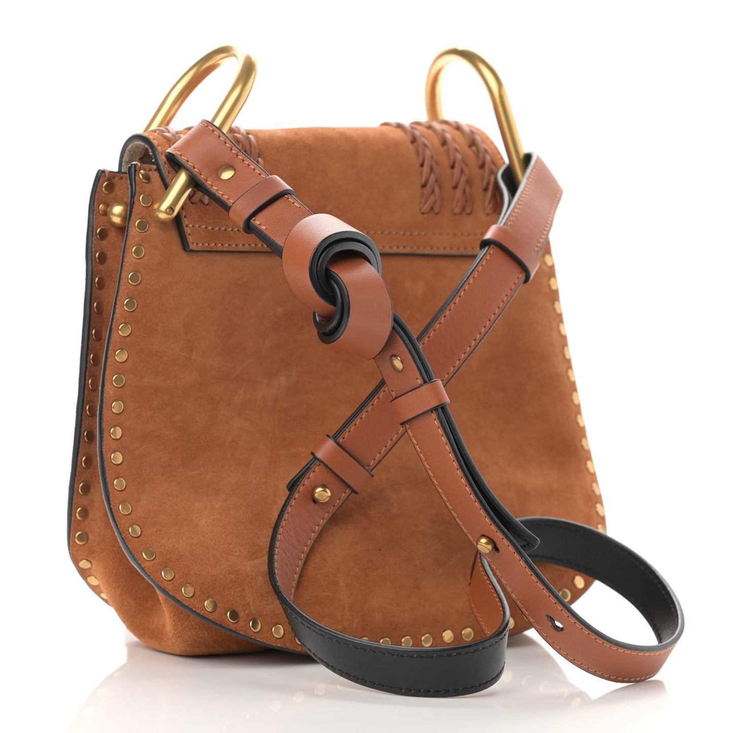 Suede Calfskin Braided Mini Hudson Shoulder Bag Caramel