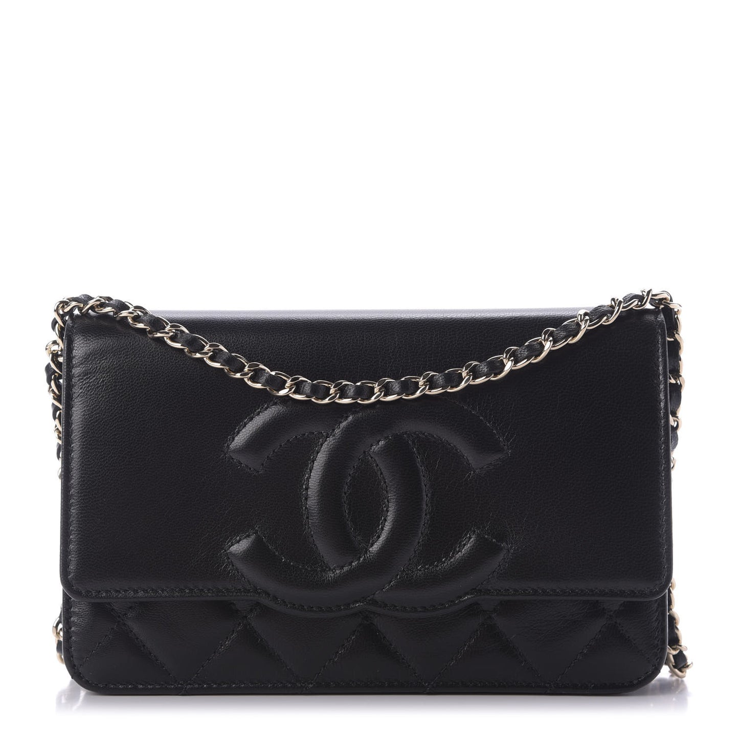 Goatskin Quilted Timeless CC Wallet On Chain WOC Black