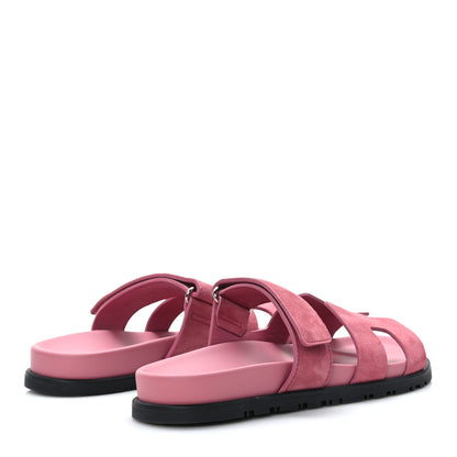 Hermes Suede Goatskin Womens Chypre Sandals 37.5 Rose Aphrodite 4 of 9