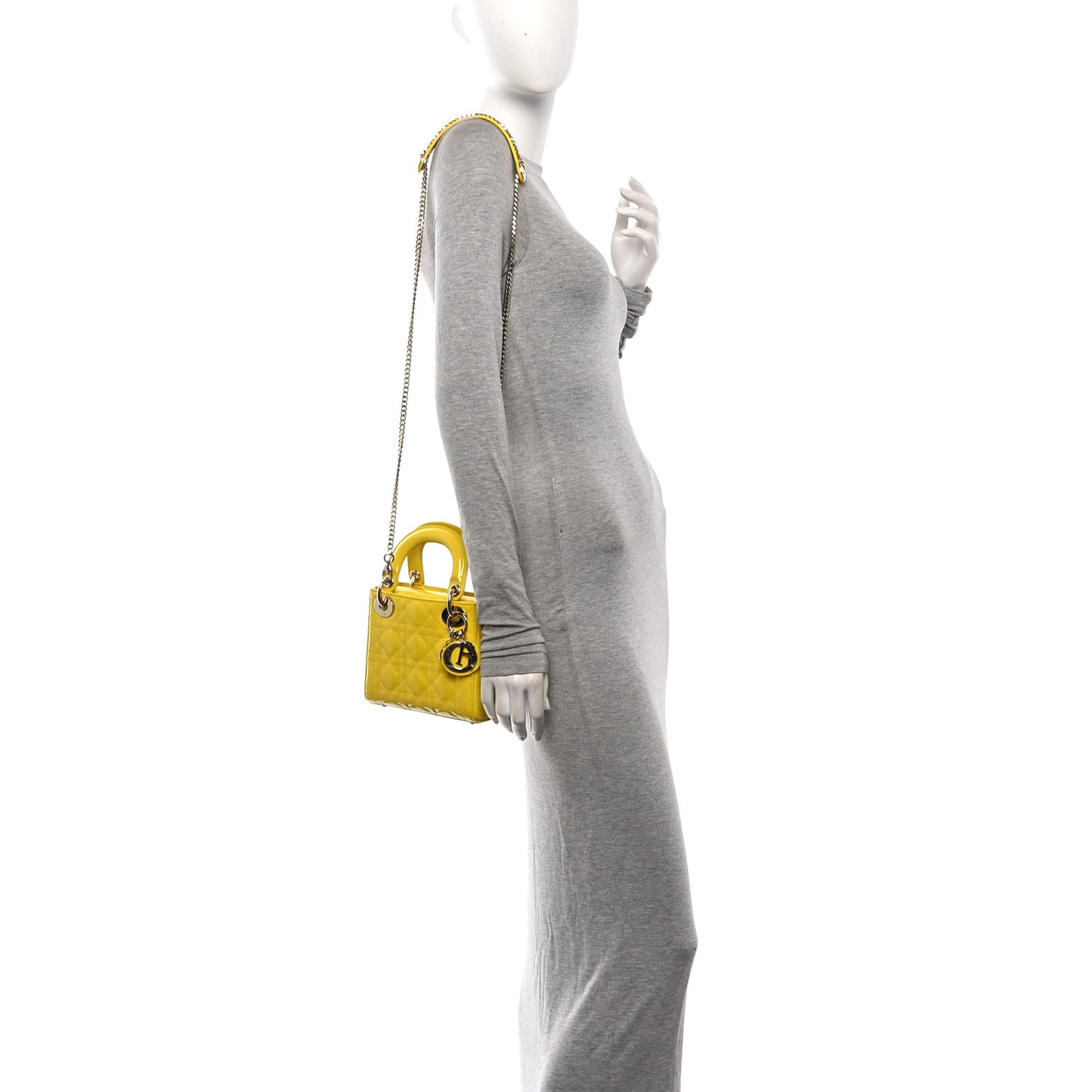 Patent Cannage Mini Lady Dior Yellow