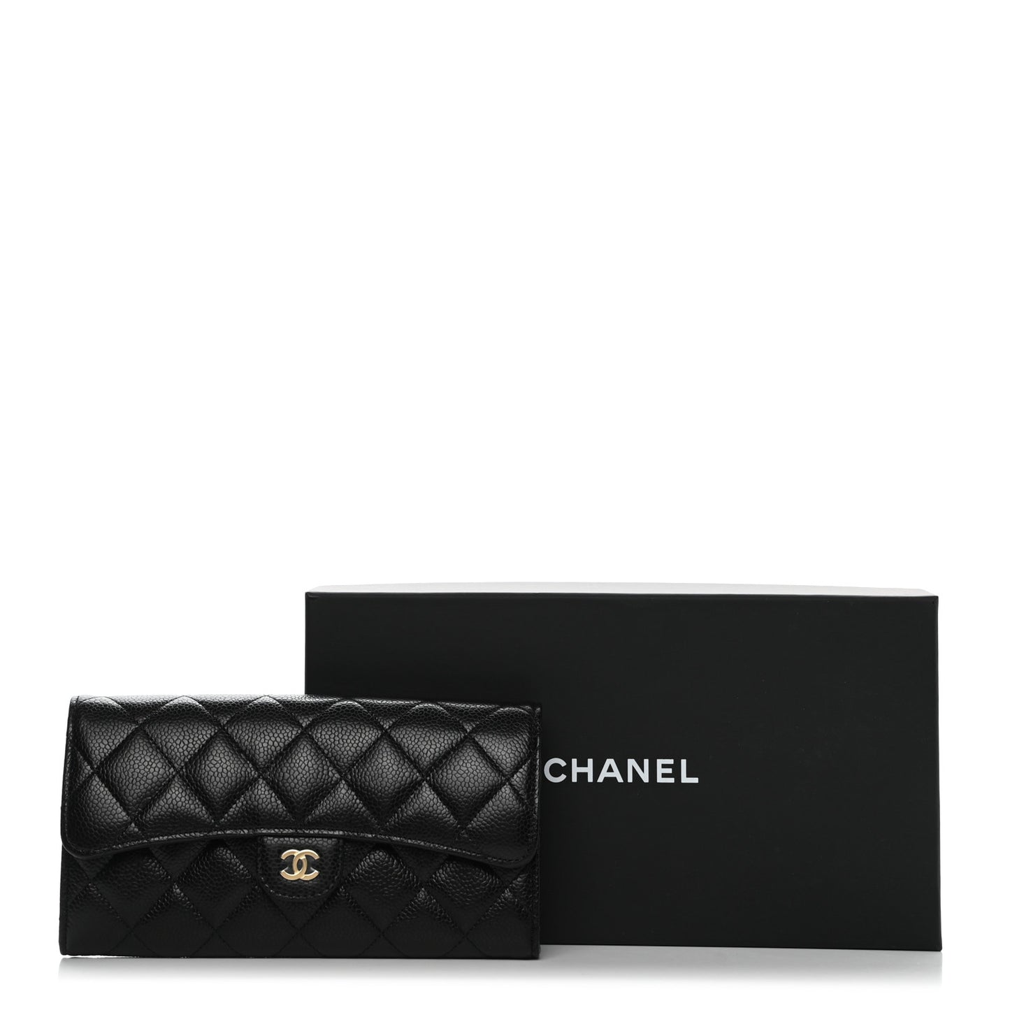 Caviar Quilted Large Gusset Flap Wallet Black