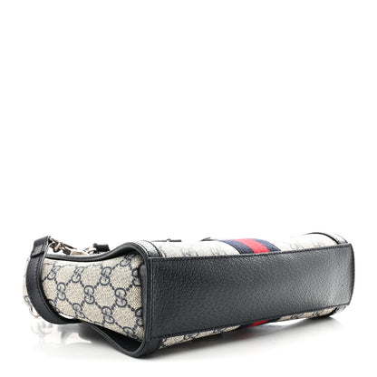 Gucci GG Supreme Monogram Textured Dollar Calfskin Web Small Ophidia Tote Bag Beige Blue 4 of 10