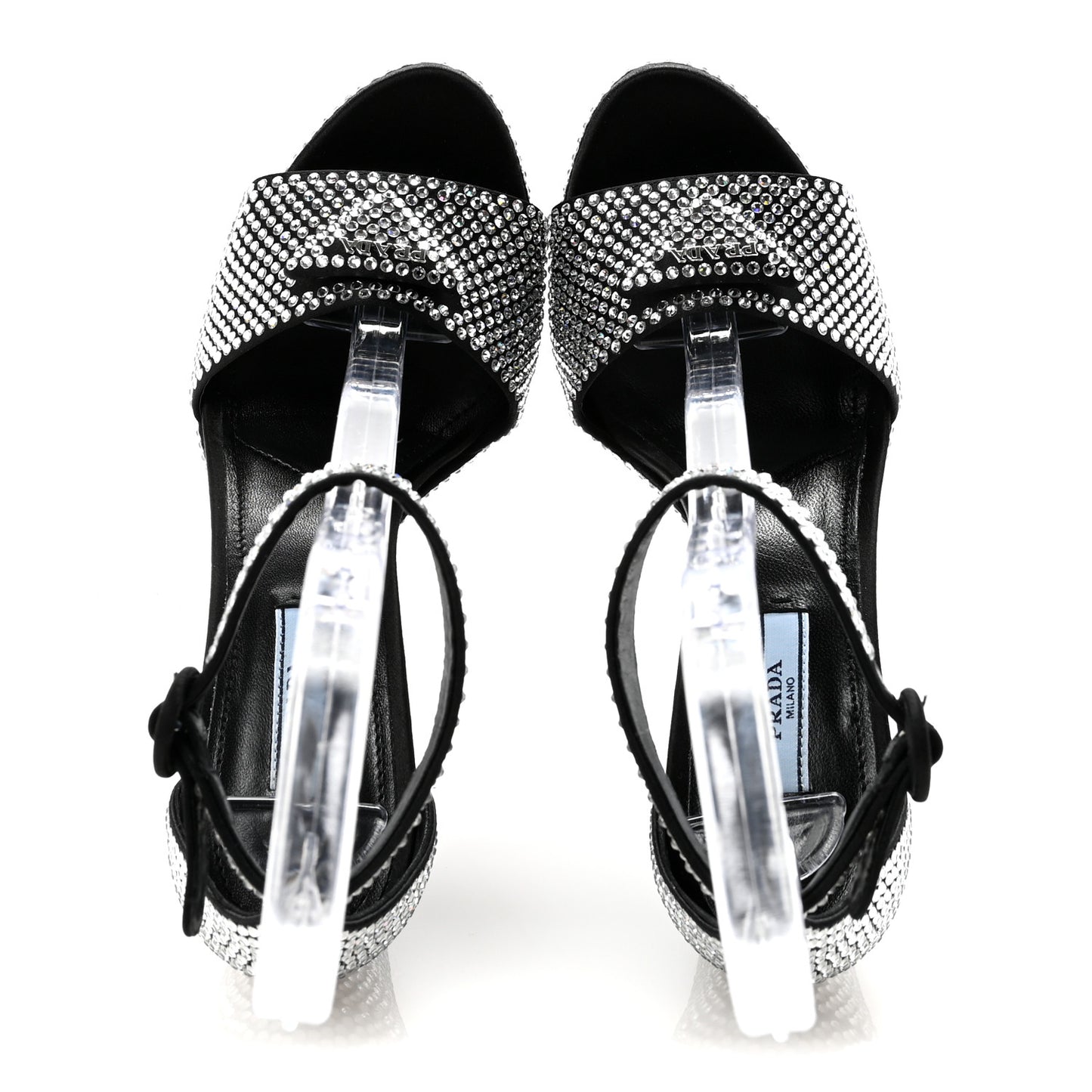 Satin Crystal Triangle Logo 40/135mm Platform Sandals 37 Cristal