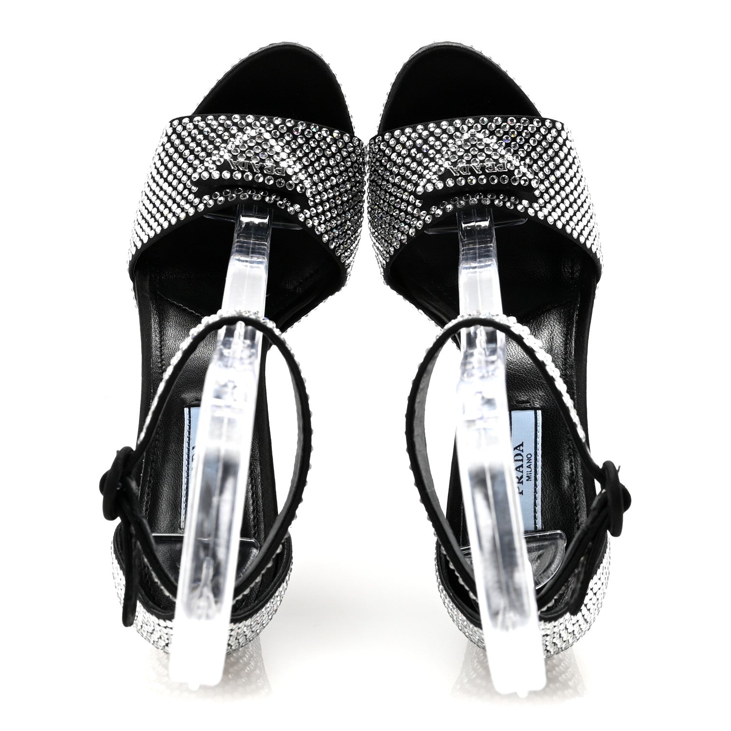 Prada Satin Crystal Triangle Logo 40/135mm Platform Sandals 37 Cristal 2 of 9