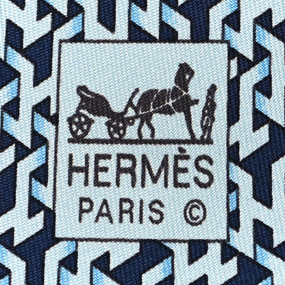Hermes Silk Printed Mens Neck Tie Bleu 3 of 5