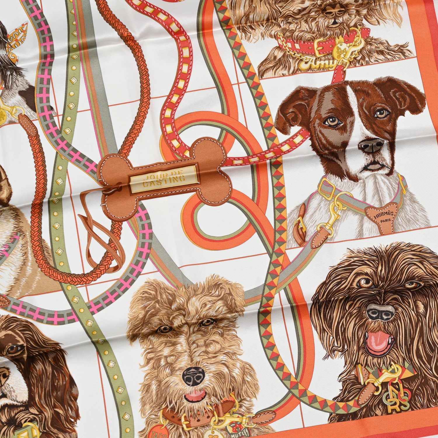 Hermes Silk Jour De Casting Scarf 70 White Orange Brun 2 of 6