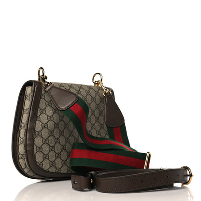 Gucci GG Supreme Monogram Textured Dollar Calfskin Web Medium Blondie Shoulder Flap Bag Beige Ebony New Acero 3 of 9