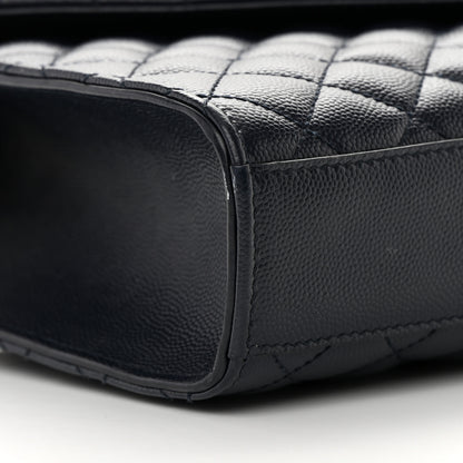 Saint Laurent Grain De Poudre Textured Mixed Matelasse Triquilt Medium Monogram Satchel Deep Marine 8 of 13