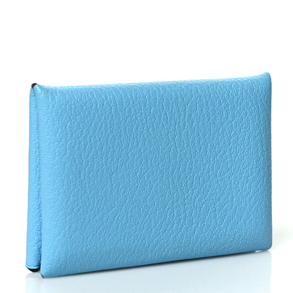 Hermes Chevre Mysore Verso Calvi Card Case Celeste Kraft 3 of 8