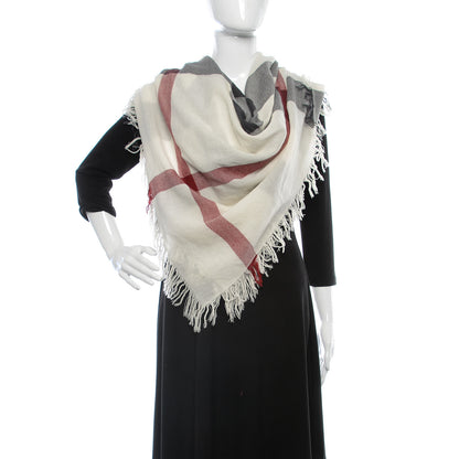 Burberry Merino Wool Check Square Scarf Ivory 2 of 4