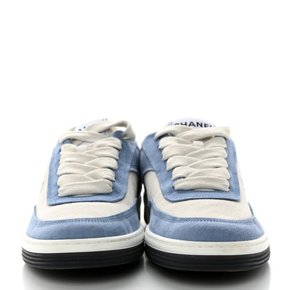 Chanel Suede Kidskin Womens CC Sneakers 38 White Blue 2 of 11