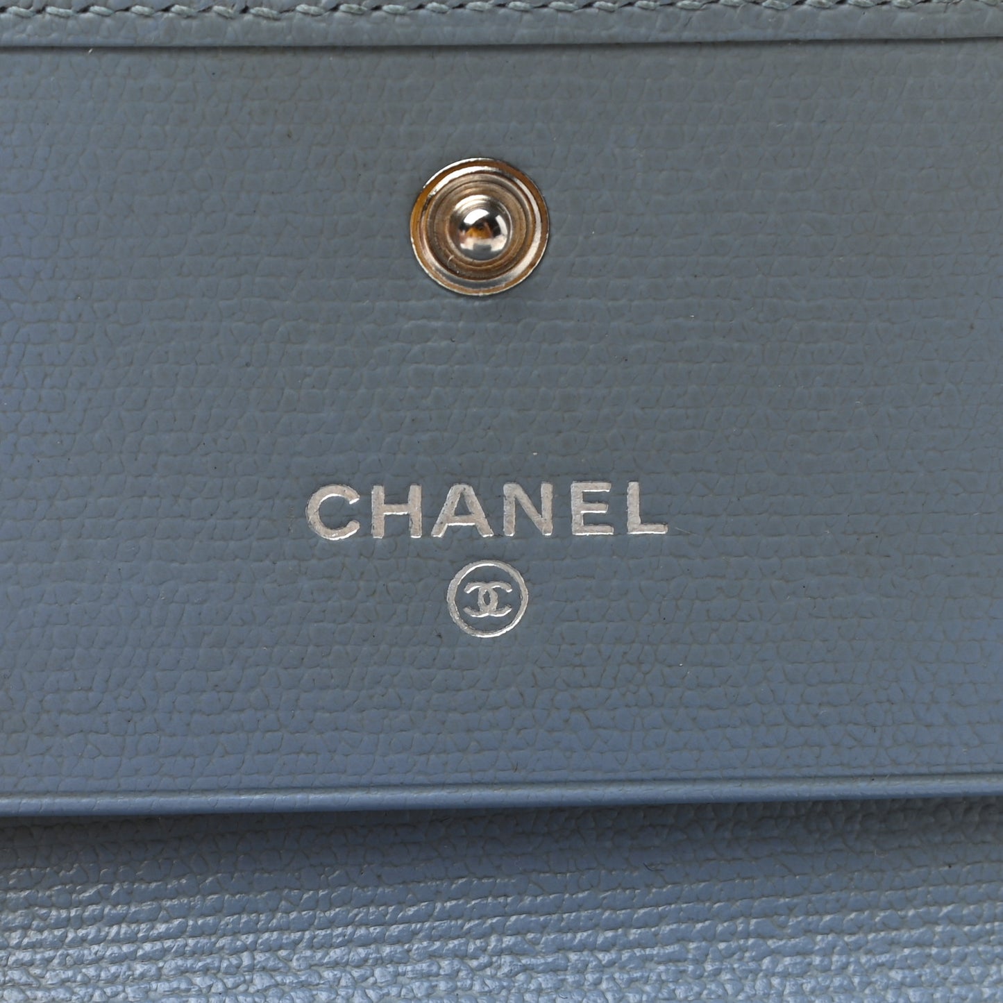 Grained Calfskin CC Button Compact Wallet Blue