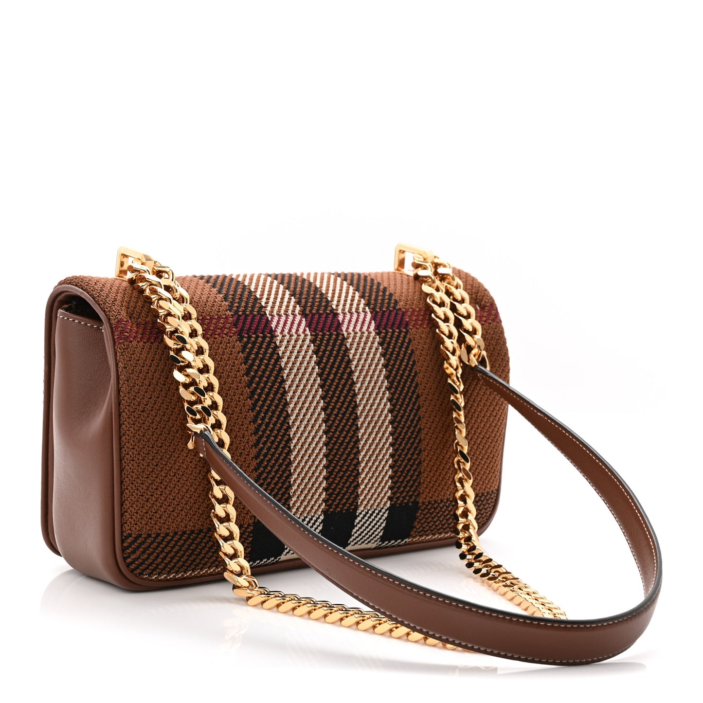 Calfskin Knit Check Small Lola Bag Dark Birch Brown