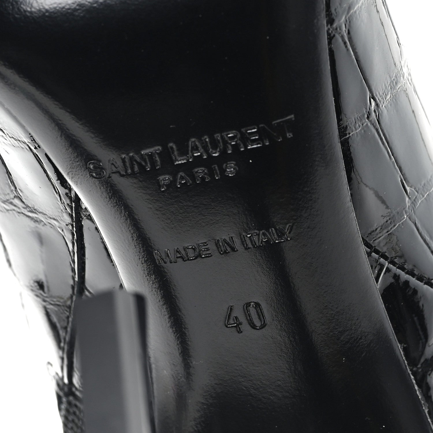 Saint Laurent Alligator Embossed Patent Calfskin Opyum 110 Ankle Boots 40 Black 7 of 10