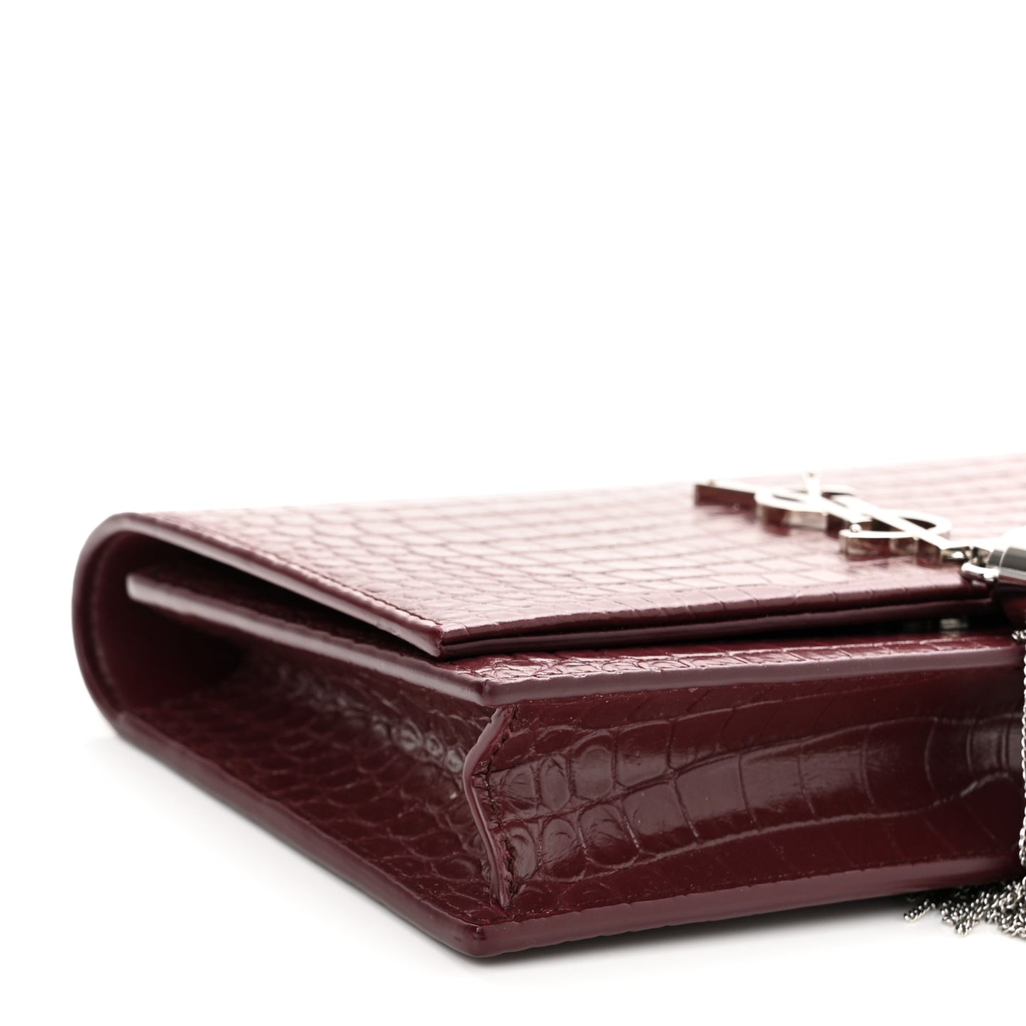 Calfskin Crocodile Embossed Kate Monogram Tassel Chain Wallet Rouge Legion