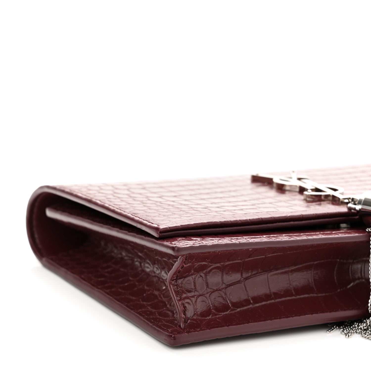 Saint Laurent Calfskin Crocodile Embossed Kate Monogram Tassel Chain Wallet Rouge Legion 8 of 9