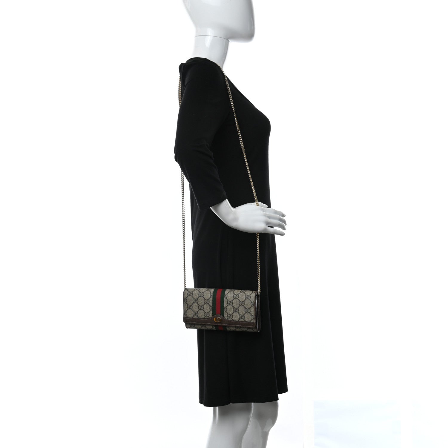 Gucci GG Supreme Monogram Web Ophidia Wallet On Chain Brown 2 of 10