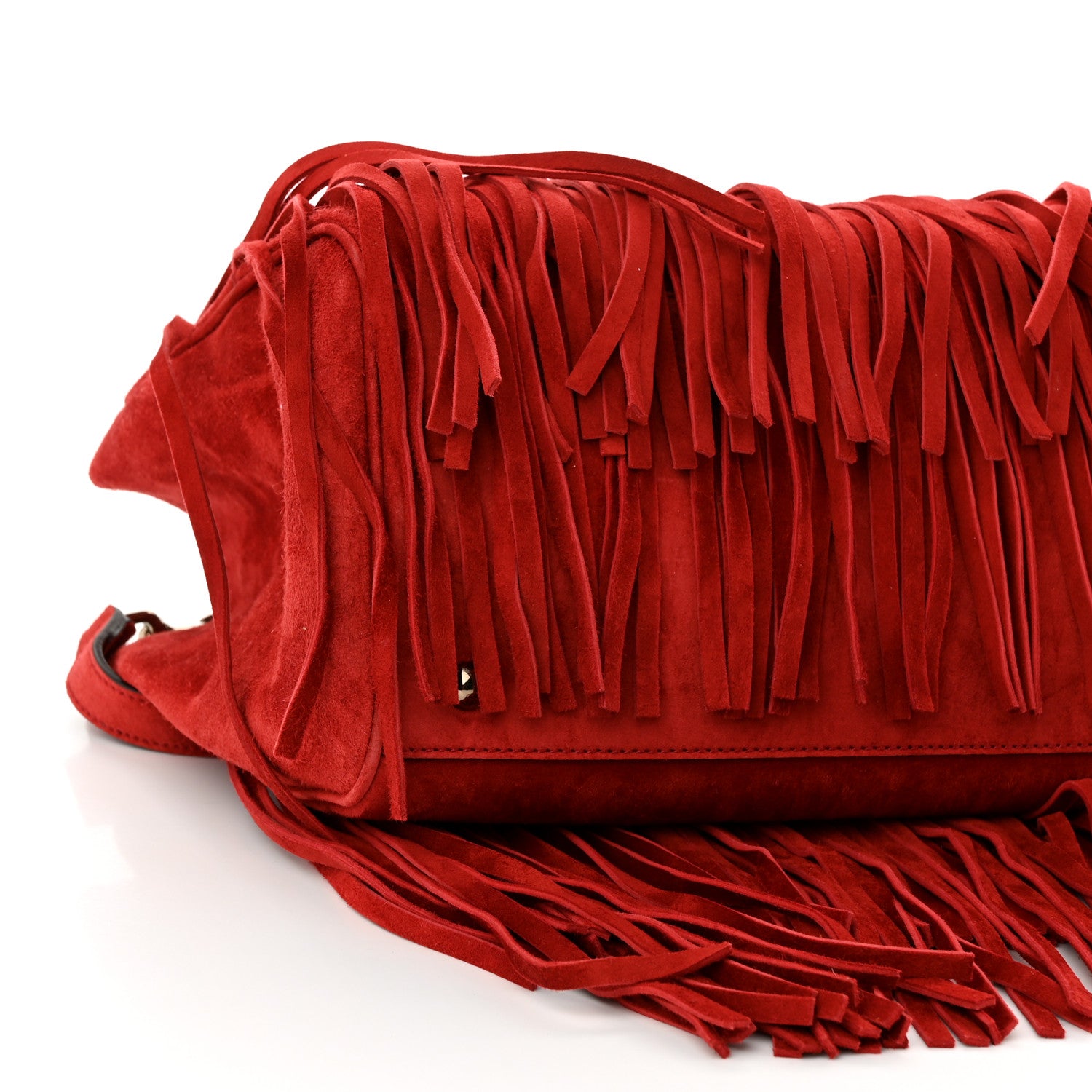 Gucci Suede Bamboo Fringe Medium Shopper Tote Red 9 of 11