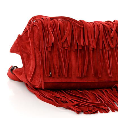 Gucci Suede Bamboo Fringe Medium Shopper Tote Red 9 of 11