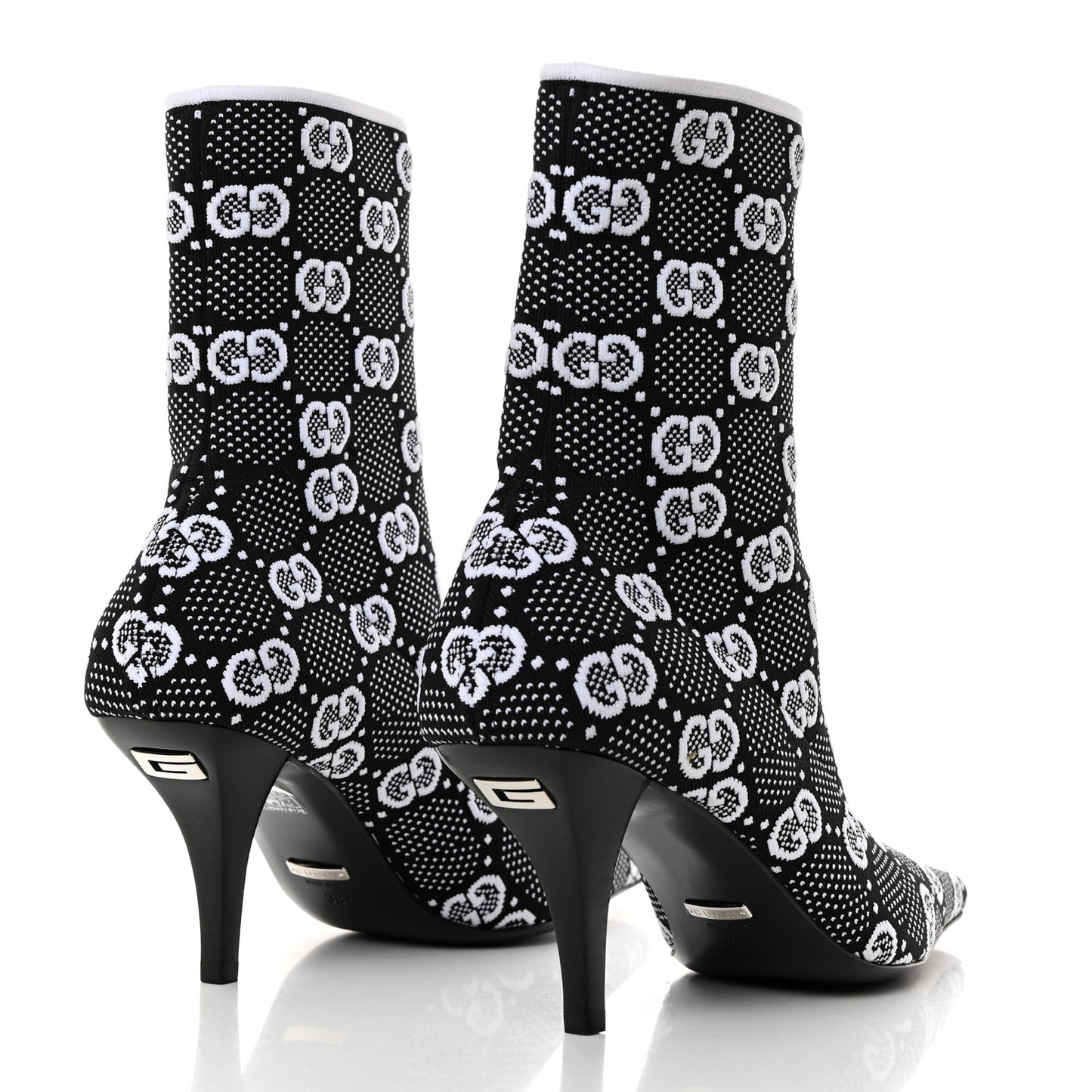 Technical Jersey Knit GG Monogram Square G 75mm Ankle Boots 38 Black Great White