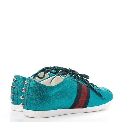 Gucci Glitter Fabric Web Studded Sneakers 9 Teal 4 of 12