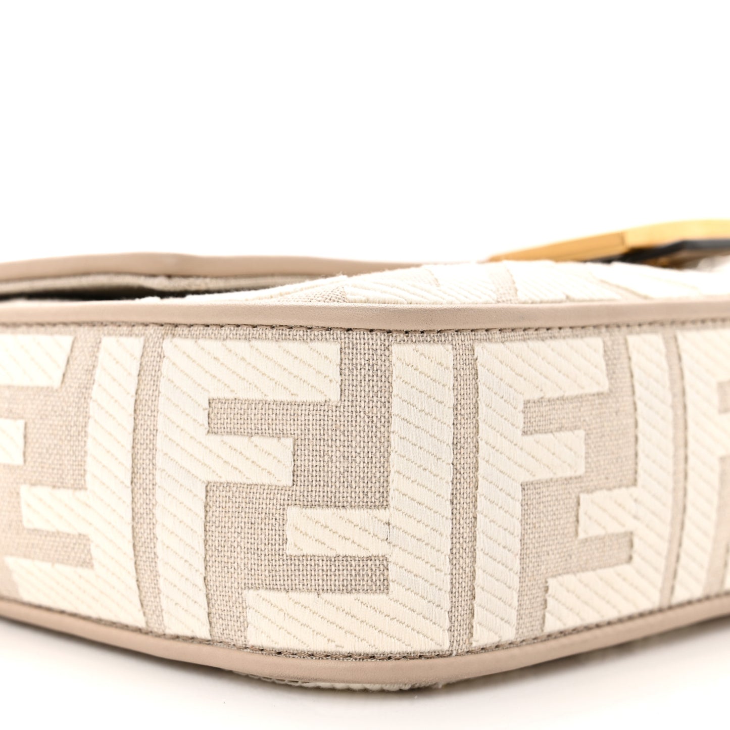Canvas Vitello King FF Embroidered Baguette Grezzo White Nuvola
