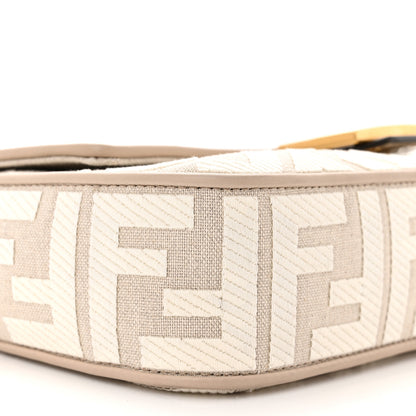 Fendi Canvas Vitello King FF Embroidered Baguette Grezzo White Nuvola 9 of 10