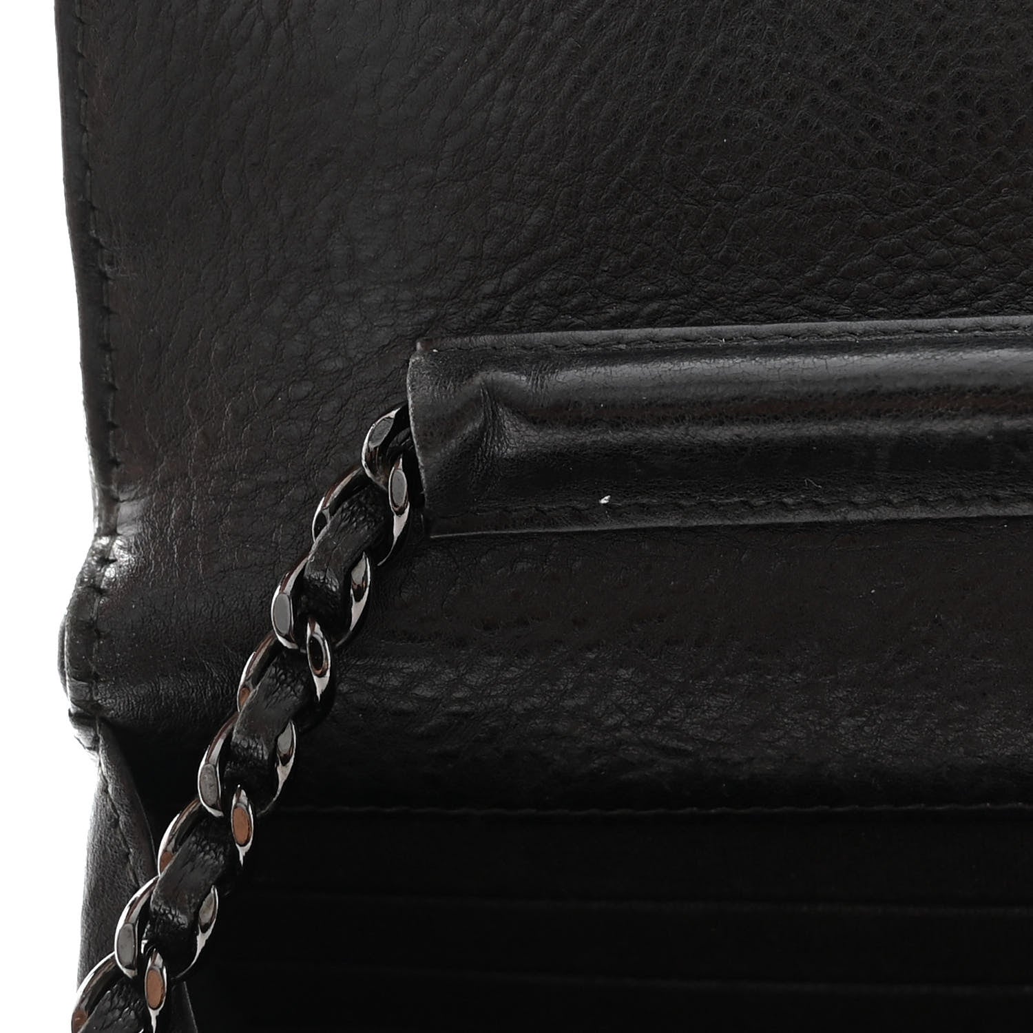 Chanel Crumpled Calfskin Quilted Wallet On Chain WOC So Black 13 of 15