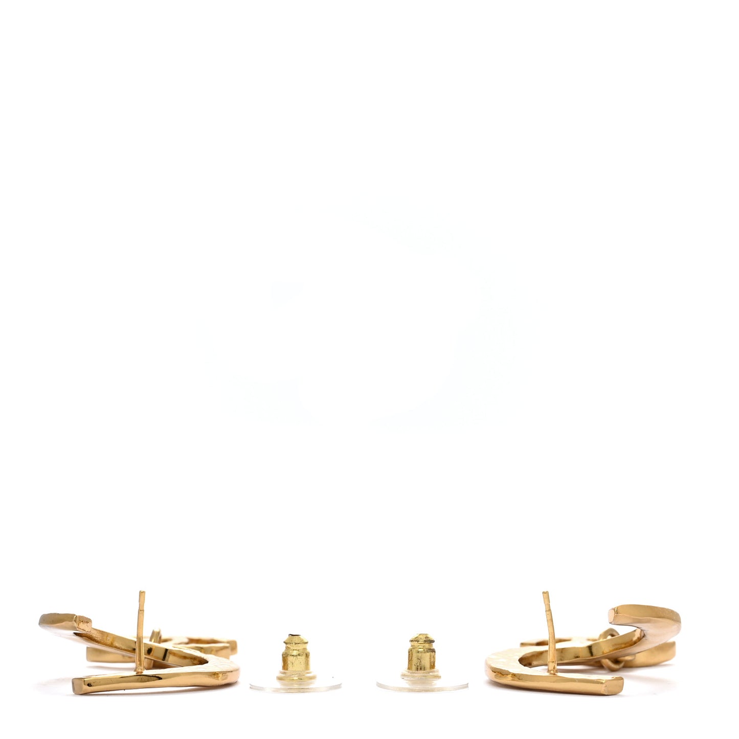 Metal Textured Hoop Drop CC Earrings Gold