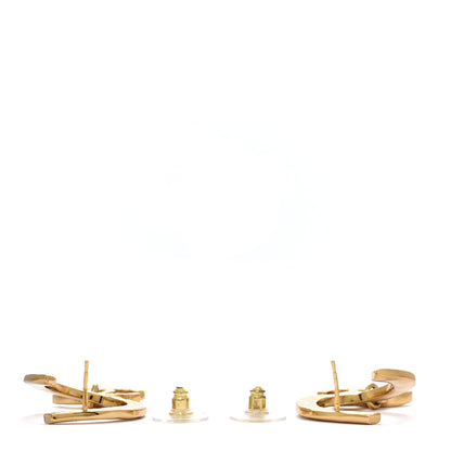Chanel Metal Textured Hoop Drop CC Earrings Gold 3 of 5